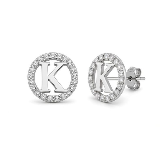 925 Sterling Silver CZ Letter K Pendant Set