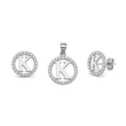 925 Sterling Silver CZ Letter K Pendant Set