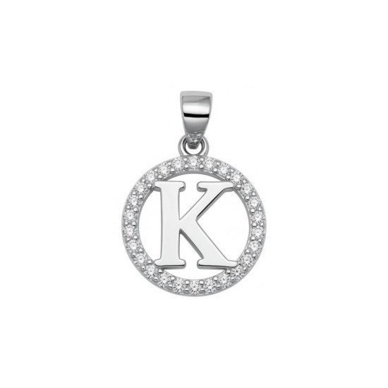 925 Sterling Silver CZ Letter K Pendant Set