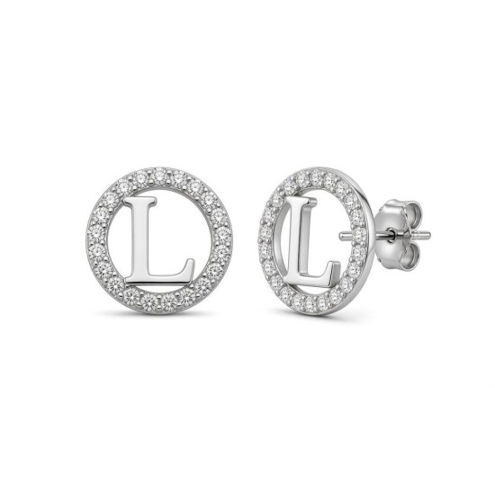 925 Sterling Silver CZ Letter L Pendant Set