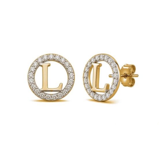 925 Sterling Silver 14k Gold Plated CZ Letter L Pendant Set