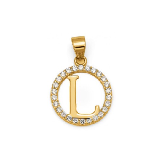 925 Sterling Silver 14k Gold Plated CZ Letter L Pendant Set
