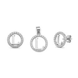 925 Sterling Silver CZ Letter L Pendant Set