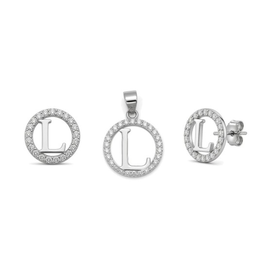 925 Sterling Silver CZ Letter L Pendant Set