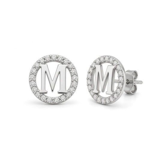 925 Sterling Silver CZ Letter M Pendant Set