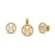 925 Sterling Silver 14k Gold Plated CZ Letter M Pendant Set