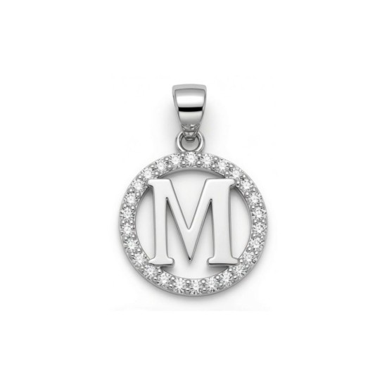925 Sterling Silver CZ Letter M Pendant Set