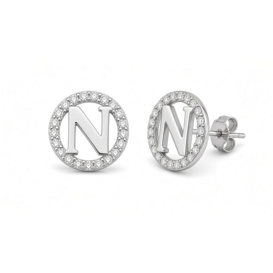 925 Sterling Silver CZ Letter N Pendant Set