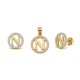 925 Sterling Silver 14k Gold Plated CZ Letter N Pendant Set