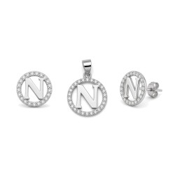 925 Sterling Silver CZ Letter N Pendant Set