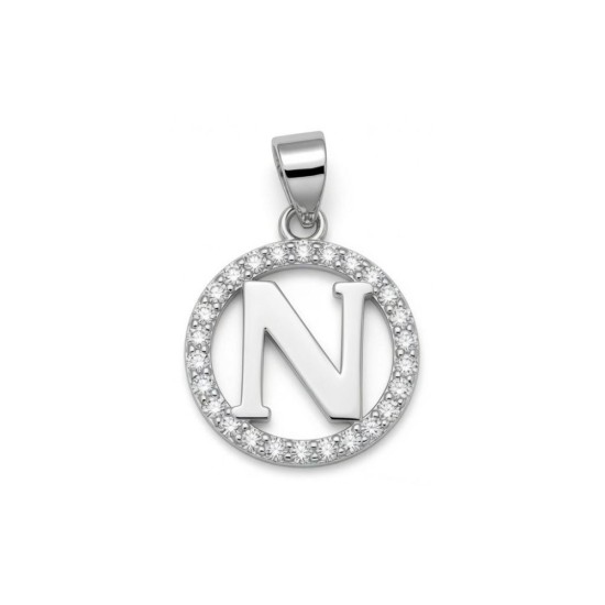 925 Sterling Silver CZ Letter N Pendant Set