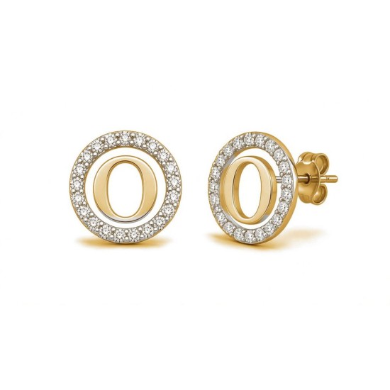 925 Sterling Silver 14k Gold Plated CZ Letter O Pendant Set