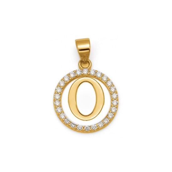 925 Sterling Silver 14k Gold Plated CZ Letter O Pendant Set
