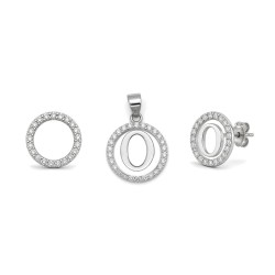 925 Sterling Silver CZ Letter O Pendant Set