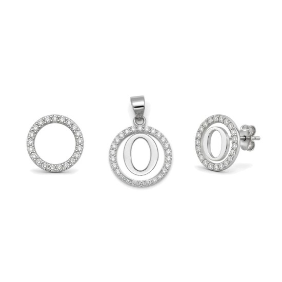 925 Sterling Silver CZ Letter O Pendant Set