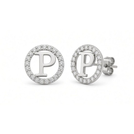 925 Sterling Silver CZ Letter P Pendant Set