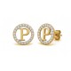 925 Sterling Silver 14k Gold Plated CZ Letter P Pendant Set