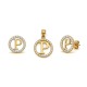 925 Sterling Silver 14k Gold Plated CZ Letter P Pendant Set
