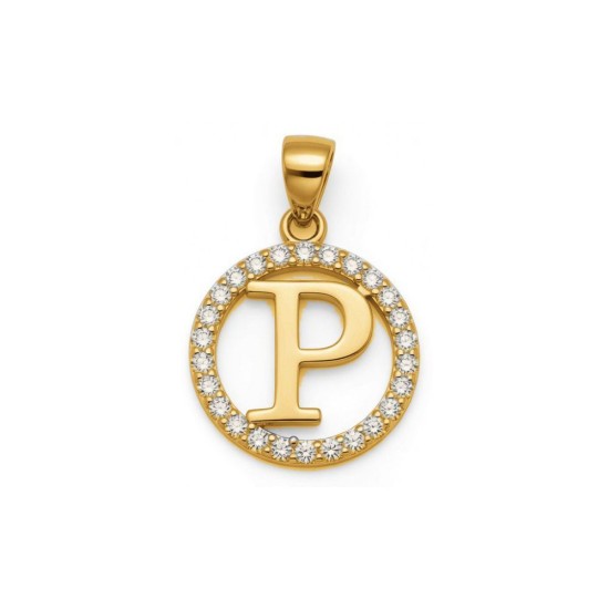 925 Sterling Silver 14k Gold Plated CZ Letter P Pendant Set