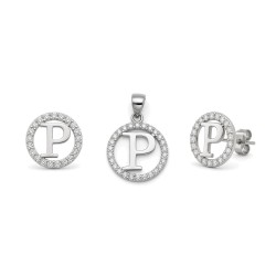 925 Sterling Silver CZ Letter P Pendant Set