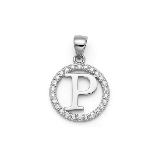 925 Sterling Silver CZ Letter P Pendant Set