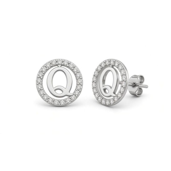 925 Sterling Silver CZ Letter Q Pendant Set