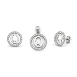 925 Sterling Silver CZ Letter Q Pendant Set