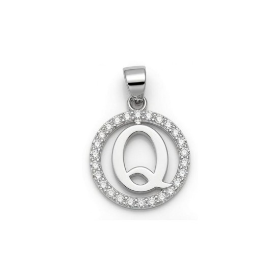 925 Sterling Silver CZ Letter Q Pendant Set