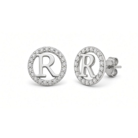 925 Sterling Silver CZ Letter R Pendant Set