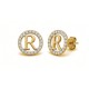 925 Sterling Silver 14k Gold Plated CZ Letter R Pendant Set