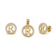 925 Sterling Silver 14k Gold Plated CZ Letter R Pendant Set