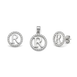 925 Sterling Silver CZ Letter R Pendant Set