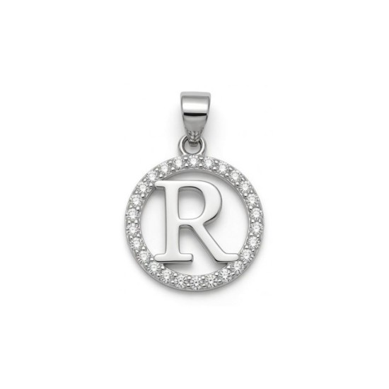 925 Sterling Silver CZ Letter R Pendant Set