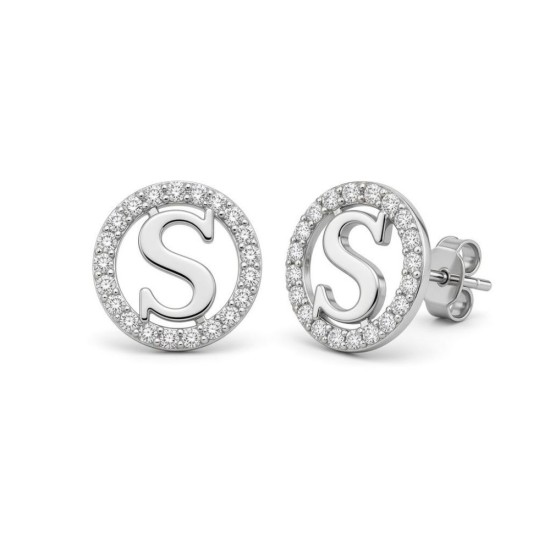 925 Sterling Silver CZ Letter S Pendant Set