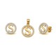 925 Sterling Silver 14k Gold Plated CZ Letter S Pendant Set