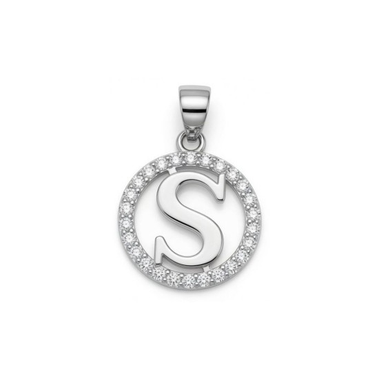 925 Sterling Silver CZ Letter S Pendant Set