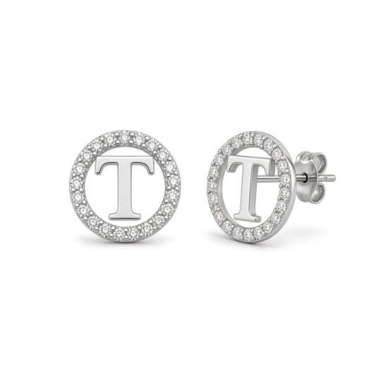 925 Sterling Silver CZ Letter T Pendant Set