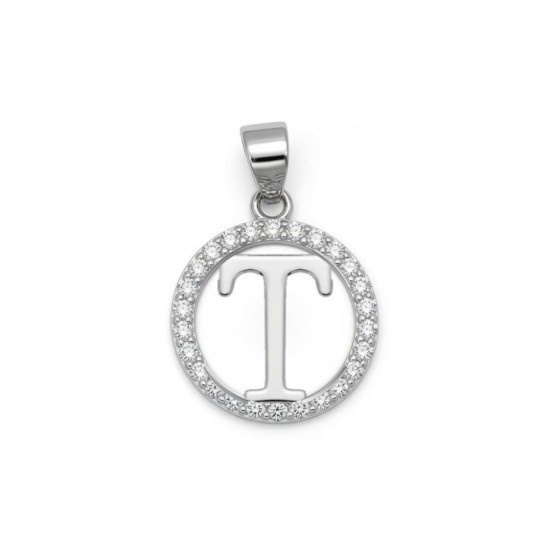 925 Sterling Silver CZ Letter T Pendant Set