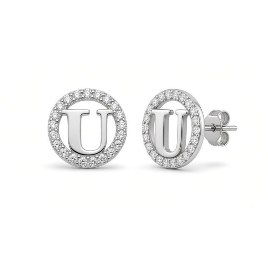 925 Sterling Silver CZ Letter U Pendant Set