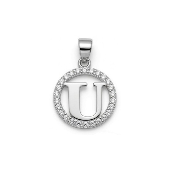 925 Sterling Silver CZ Letter U Pendant Set