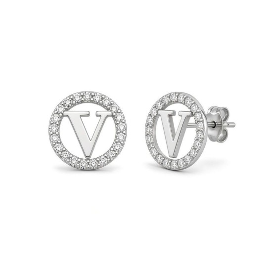 925 Sterling Silver CZ Letter V Pendant Set