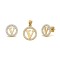 925 Sterling Silver 14k Gold Plated CZ Letter V Pendant Set