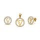 925 Sterling Silver 14k Gold Plated CZ Letter V Pendant Set