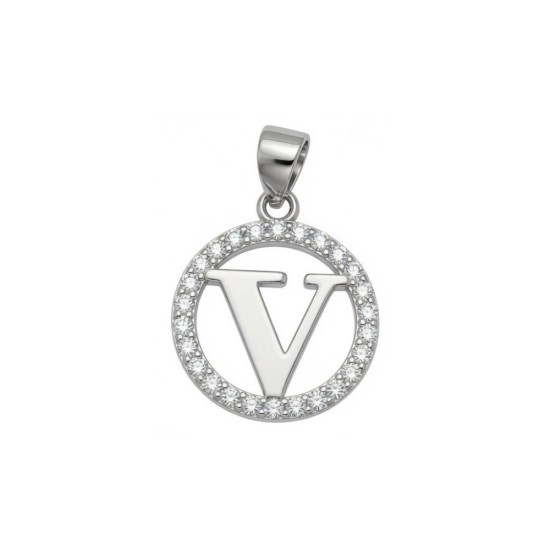 925 Sterling Silver CZ Letter V Pendant Set