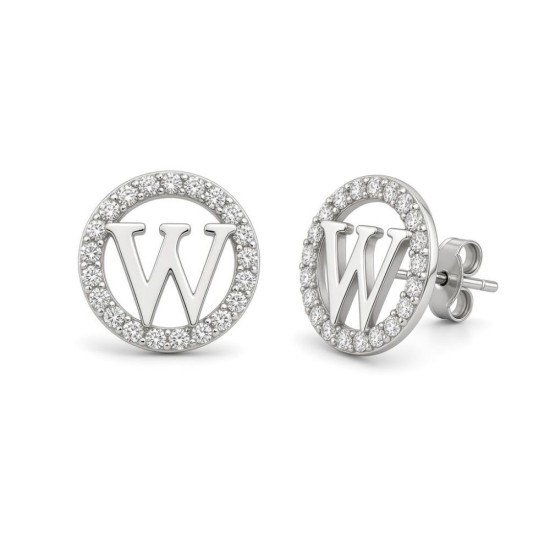 925 Sterling Silver CZ Letter W Pendant Set