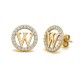 925 Sterling Silver 14k Gold Plated CZ Letter W Pendant Set