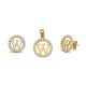 925 Sterling Silver 14k Gold Plated CZ Letter W Pendant Set