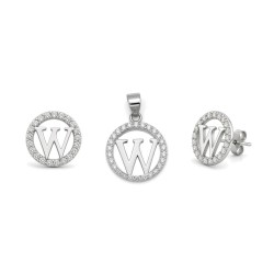 925 Sterling Silver CZ Letter W Pendant Set