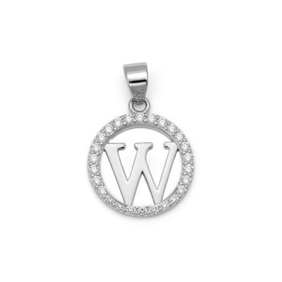 925 Sterling Silver CZ Letter W Pendant Set