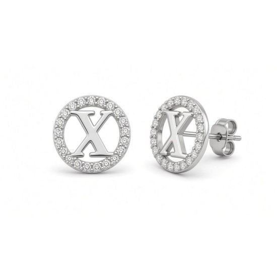 925 Sterling Silver CZ Letter X Pendant Set